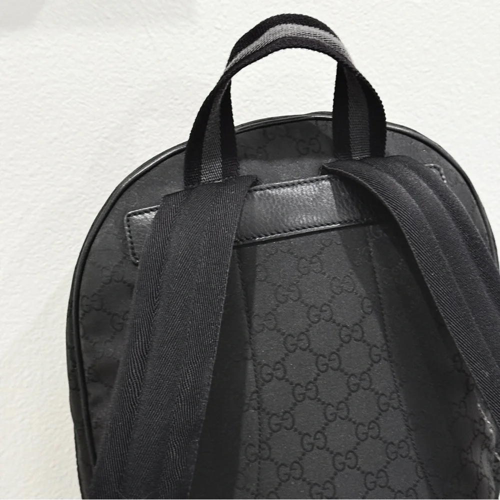 GUCCI Logo Leather Logo Nylon schoolbag Backpack Black - Picture 8 of 14